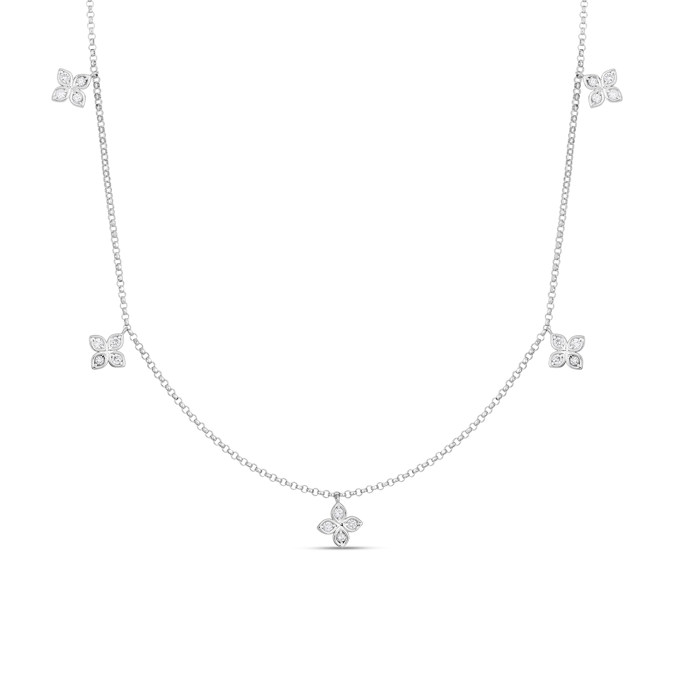 Roberto Coin Princess Flower 5 Station Diamond Dangle Necklace in White Gold